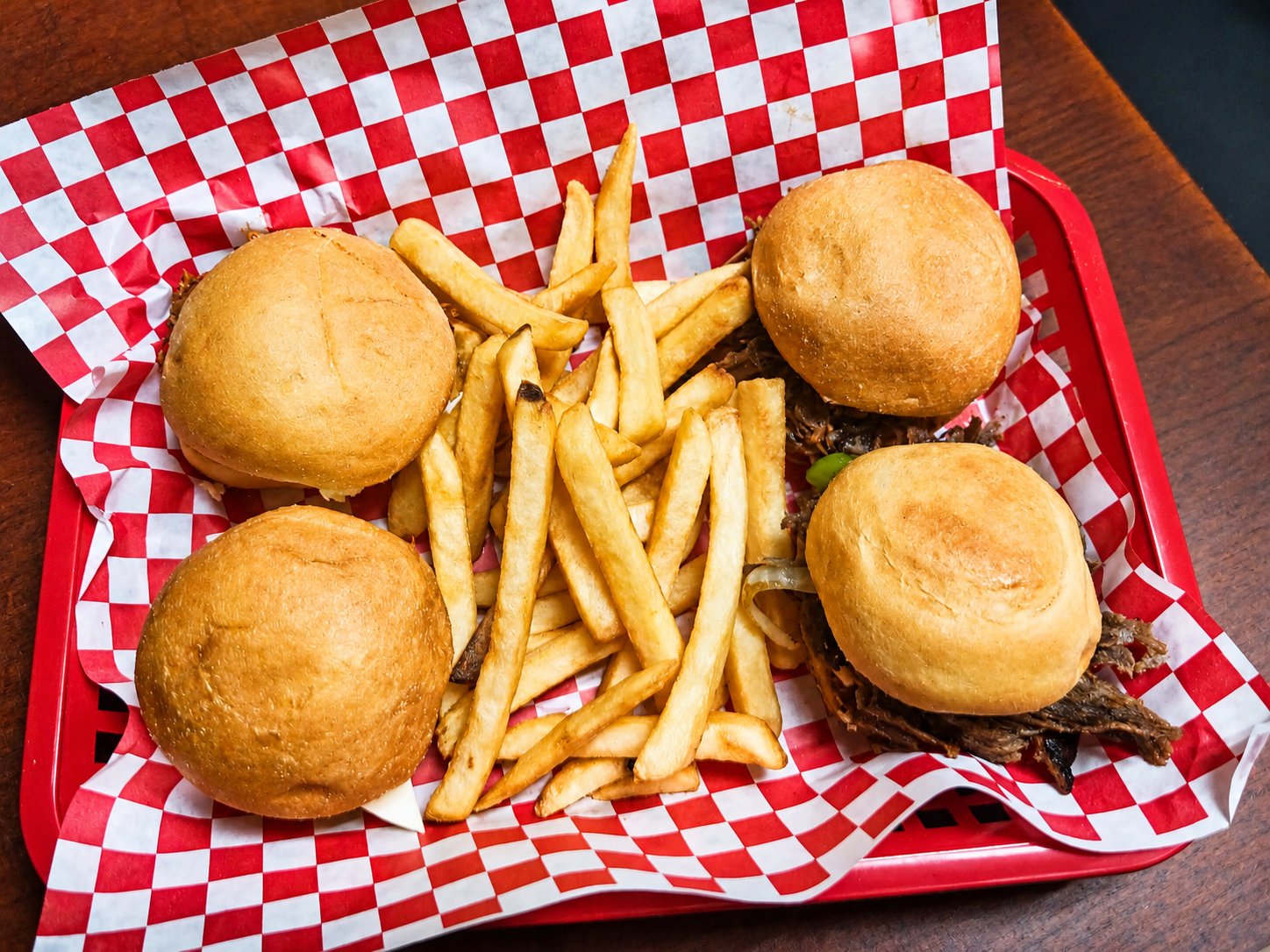 Sliders and fries in a basket